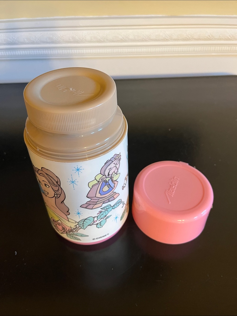 vintage 90s Disneys Beauty and the Beast Pink lunch box and thermos - Picture 5 of 6